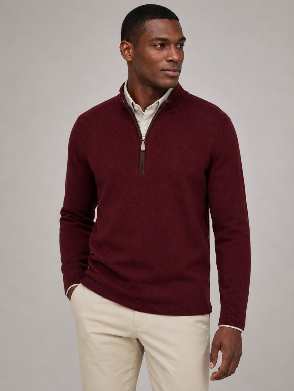 The Cashmere Project 100% Cashmere Quarter Zip Deep Burgundy Sweater Mens Sz L